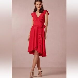 BHLDN Hitherto Anthropologie Red Sydney Wrap‎ Dress Cap Sleeve Size 8